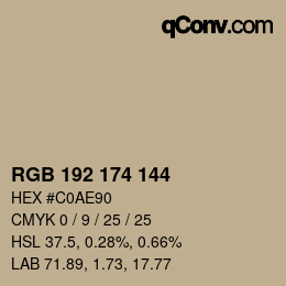 カラーコード: RGB 192 174 144 | qconv.com