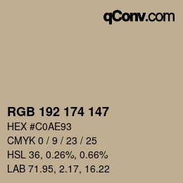 カラーコード: RGB 192 174 147 | qconv.com