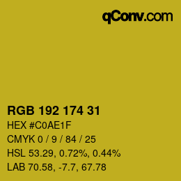 Color code: RGB 192 174 31 | qconv.com
