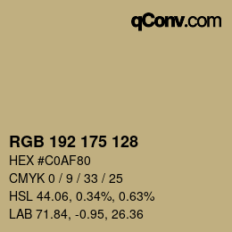 Color code: RGB 192 175 128 | qconv.com