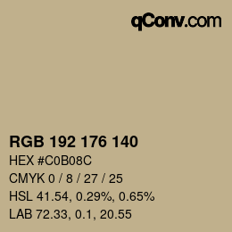 Color code: RGB 192 176 140 | qconv.com