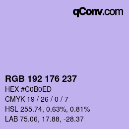 Color code: RGB 192 176 237 | qconv.com