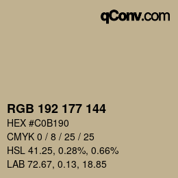 カラーコード: RGB 192 177 144 | qconv.com