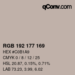 カラーコード: RGB 192 177 169 | qconv.com
