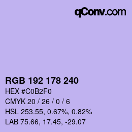 Color code: RGB 192 178 240 | qconv.com