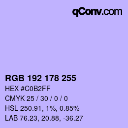 Color code: RGB 192 178 255 | qconv.com