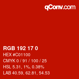 颜色代码: RGB 192 17 0 | qconv.com