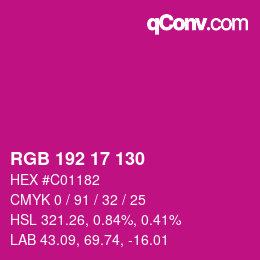 颜色代码: RGB 192 17 130 | qconv.com
