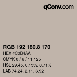 Color code: RGB 192 180.8 170 | qconv.com