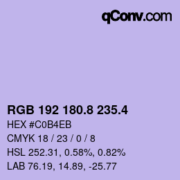 カラーコード: RGB 192 180.8 235.4 | qconv.com