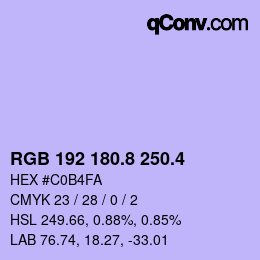 カラーコード: RGB 192 180.8 250.4 | qconv.com