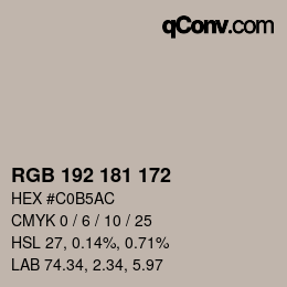 Color code: RGB 192 181 172 | qconv.com