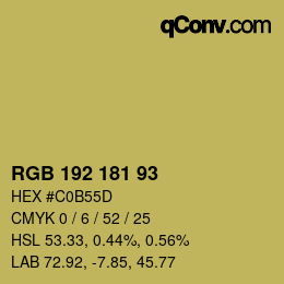 Color code: RGB 192 181 93 | qconv.com