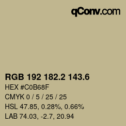 カラーコード: RGB 192 182.2 143.6 | qconv.com