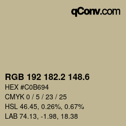 カラーコード: RGB 192 182.2 148.6 | qconv.com