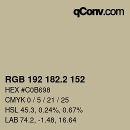カラーコード: RGB 192 182.2 152 | qconv.com