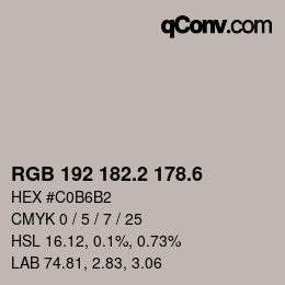 カラーコード: RGB 192 182.2 178.6 | qconv.com