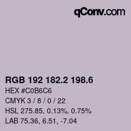 カラーコード: RGB 192 182.2 198.6 | qconv.com