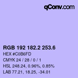 カラーコード: RGB 192 182.2 253.6 | qconv.com