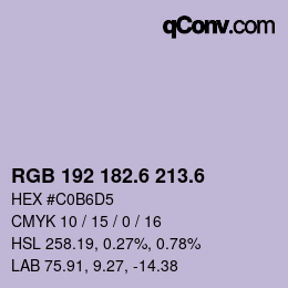 カラーコード: RGB 192 182.6 213.6 | qconv.com