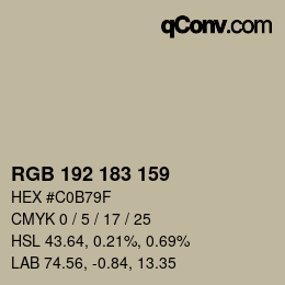 Color code: RGB 192 183 159 | qconv.com