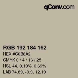 Color code: RGB 192 184 162 | qconv.com