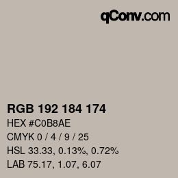 Color code: RGB 192 184 174 | qconv.com