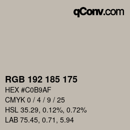 Color code: RGB 192 185 175 | qconv.com