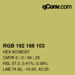 Color code: RGB 192 188 103 | qconv.com