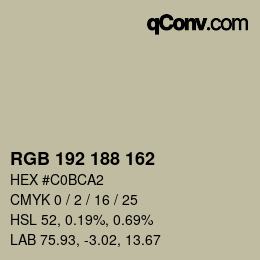 Color code: RGB 192 188 162 | qconv.com