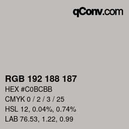 Color code: RGB 192 188 187 | qconv.com