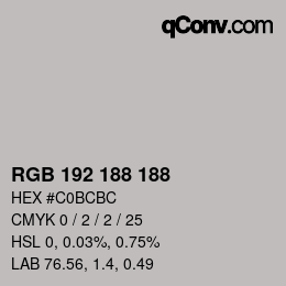 Color code: RGB 192 188 188 | qconv.com