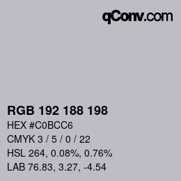 Color code: RGB 192 188 198 | qconv.com