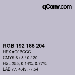 Color code: RGB 192 188 204 | qconv.com