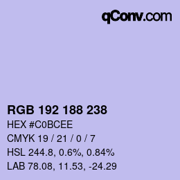 Color code: RGB 192 188 238 | qconv.com