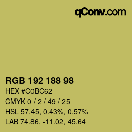 Color code: RGB 192 188 98 | qconv.com