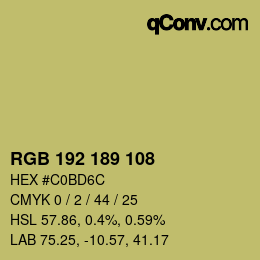 Color code: RGB 192 189 108 | qconv.com