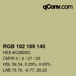 カラーコード: RGB 192 189 140 | qconv.com