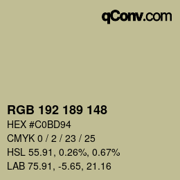 カラーコード: RGB 192 189 148 | qconv.com