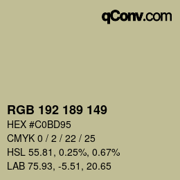 Color code: RGB 192 189 149 | qconv.com