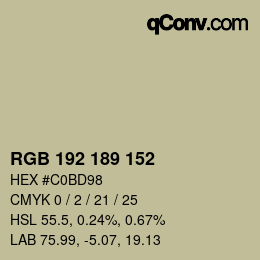 Color code: RGB 192 189 152 | qconv.com
