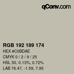 Color code: RGB 192 189 174 | qconv.com