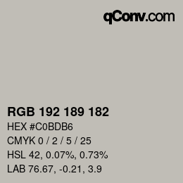 カラーコード: RGB 192 189 182 | qconv.com