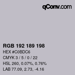 カラーコード: RGB 192 189 198 | qconv.com