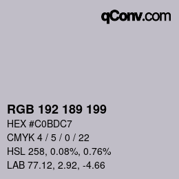 Color code: RGB 192 189 199 | qconv.com