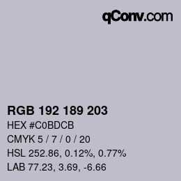 Color code: RGB 192 189 203 | qconv.com