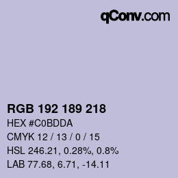 Color code: RGB 192 189 218 | qconv.com