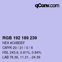 Color code: RGB 192 189 239 | qconv.com