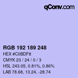 Color code: RGB 192 189 248 | qconv.com