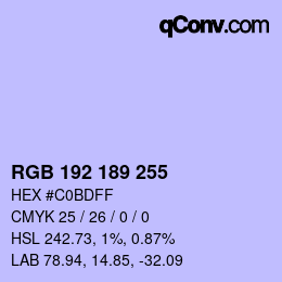 Color code: RGB 192 189 255 | qconv.com